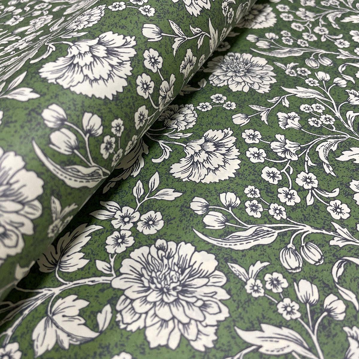 Gift Wrap - Flowers - Green