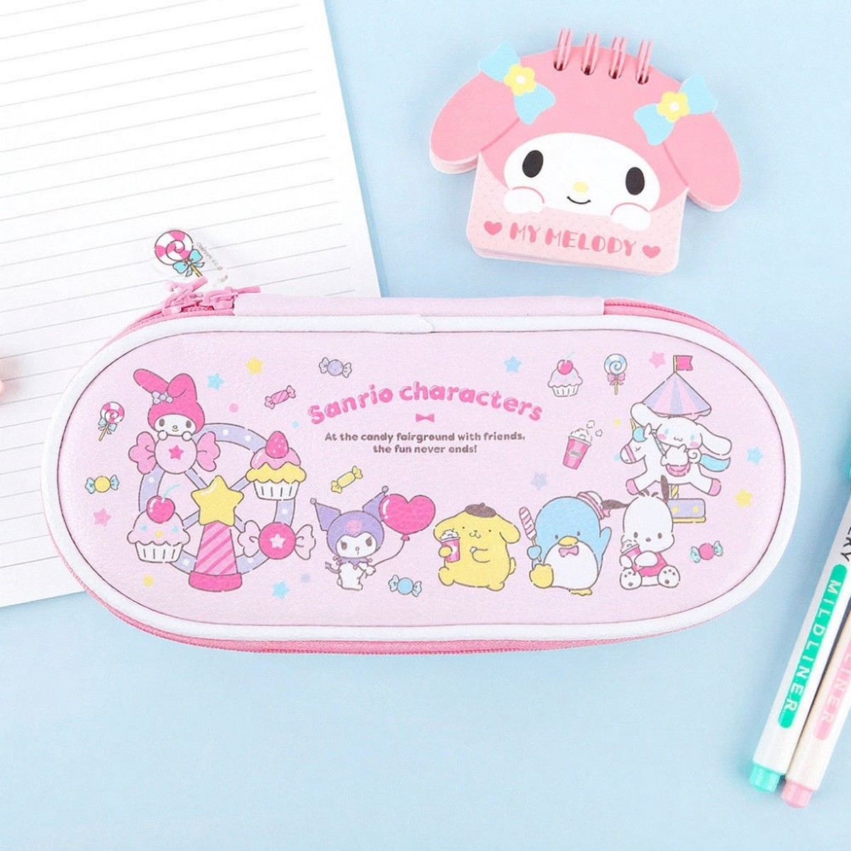 Sanrio Character Round Zip Multi Pen Pouch Pink