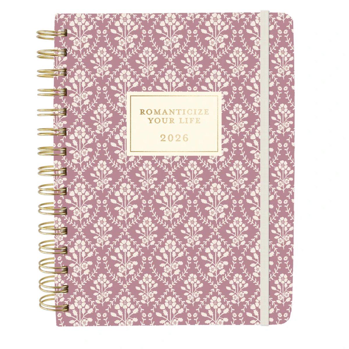 Block Print Floral Spiral Planner 2026