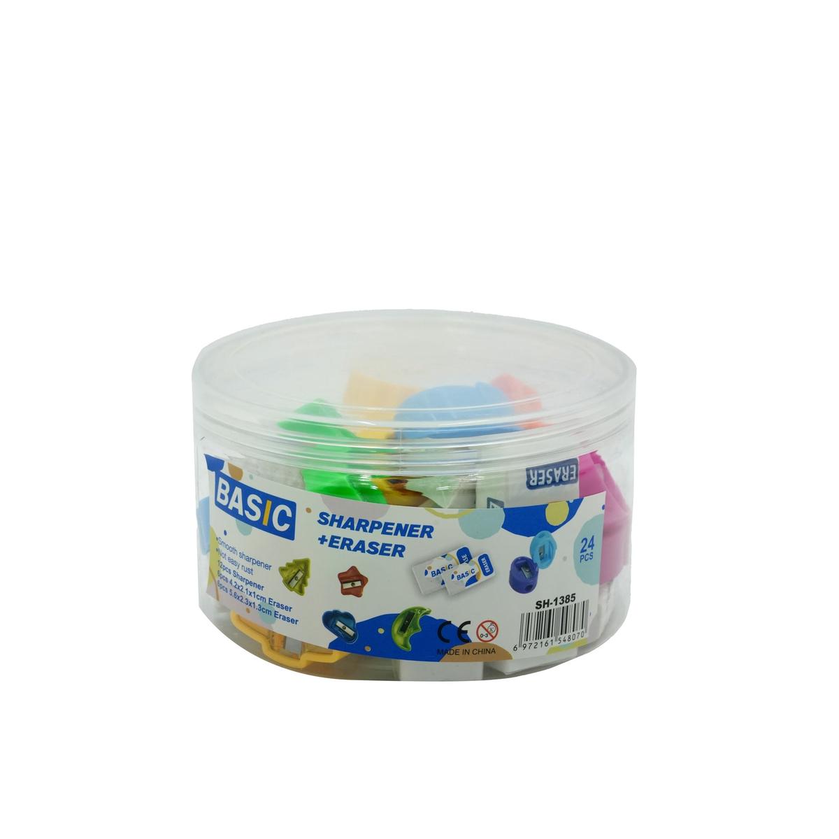SH-1385 Basic Sharpener & Eraser Assorted Shapes 24 Pieces