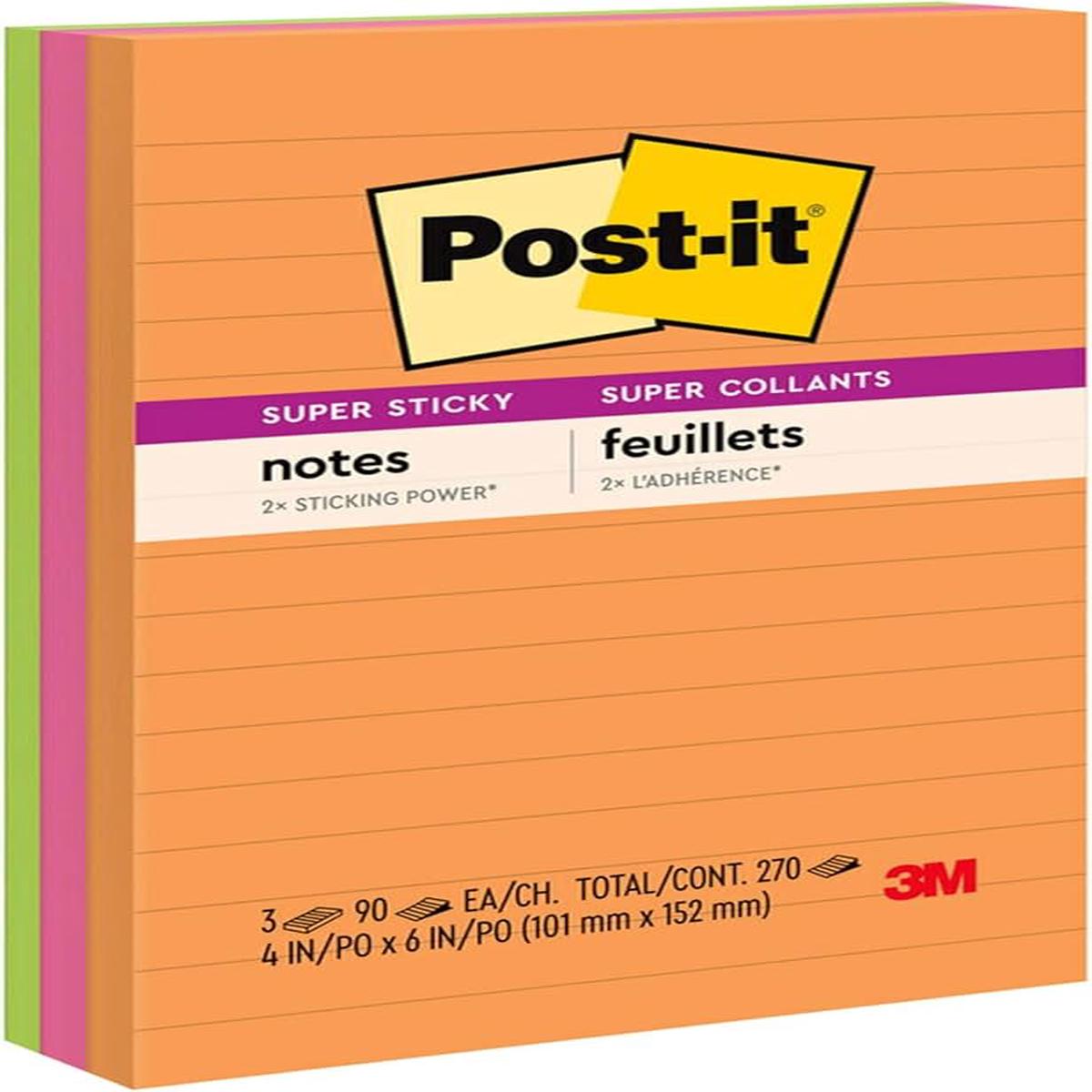Post-it Super Sticky Lined Notes, 4x6"