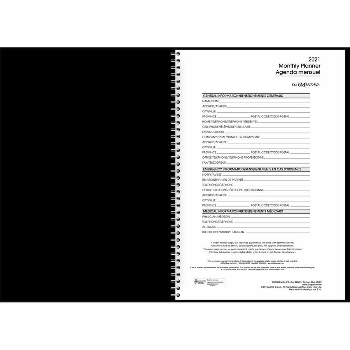 AT-A-GLANCE Ruled Monthly Planner 2027, 14-Month Dec 2026Jan 2028, Bilingual, Black, 7-7/8"x11-7/8"
