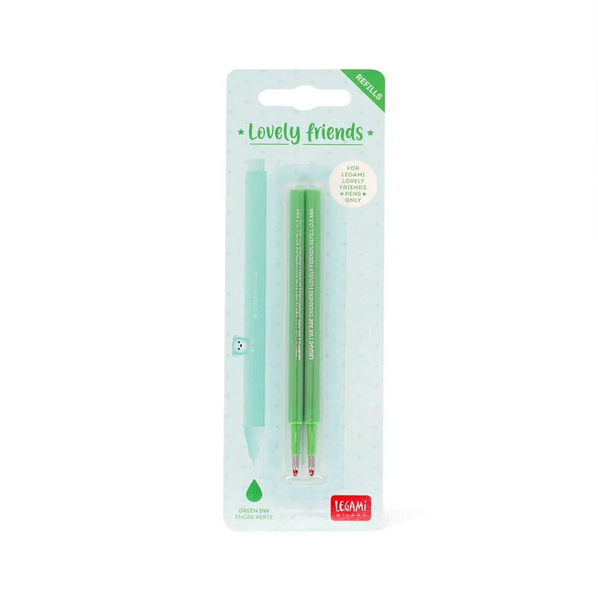 Legami Lovely Friends Gel Pen Refills 2Pk Green