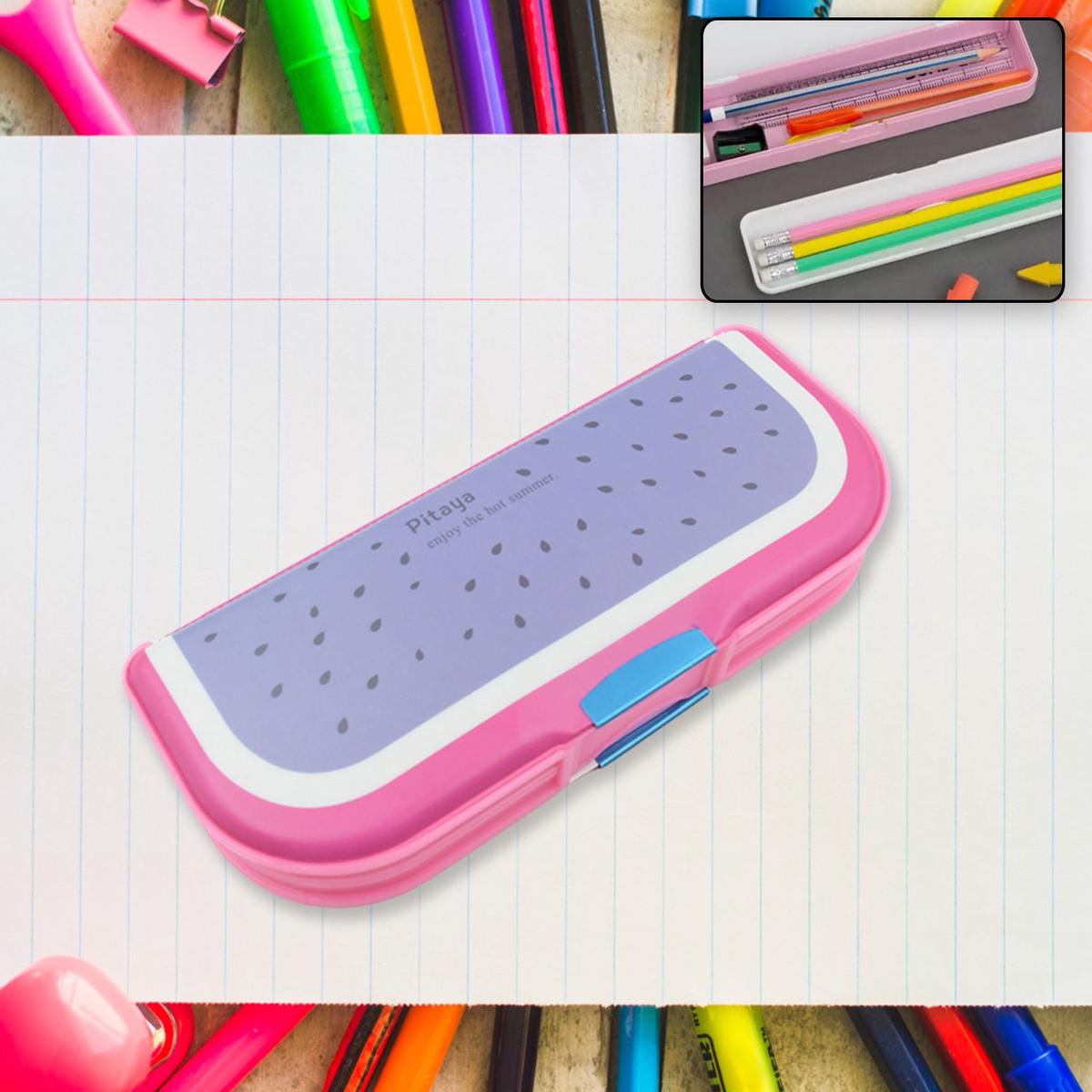 Multipurpose Cartoon Pencil Box 2-Compartment Compass Box for Kids (Mix Color 1 Pc)
