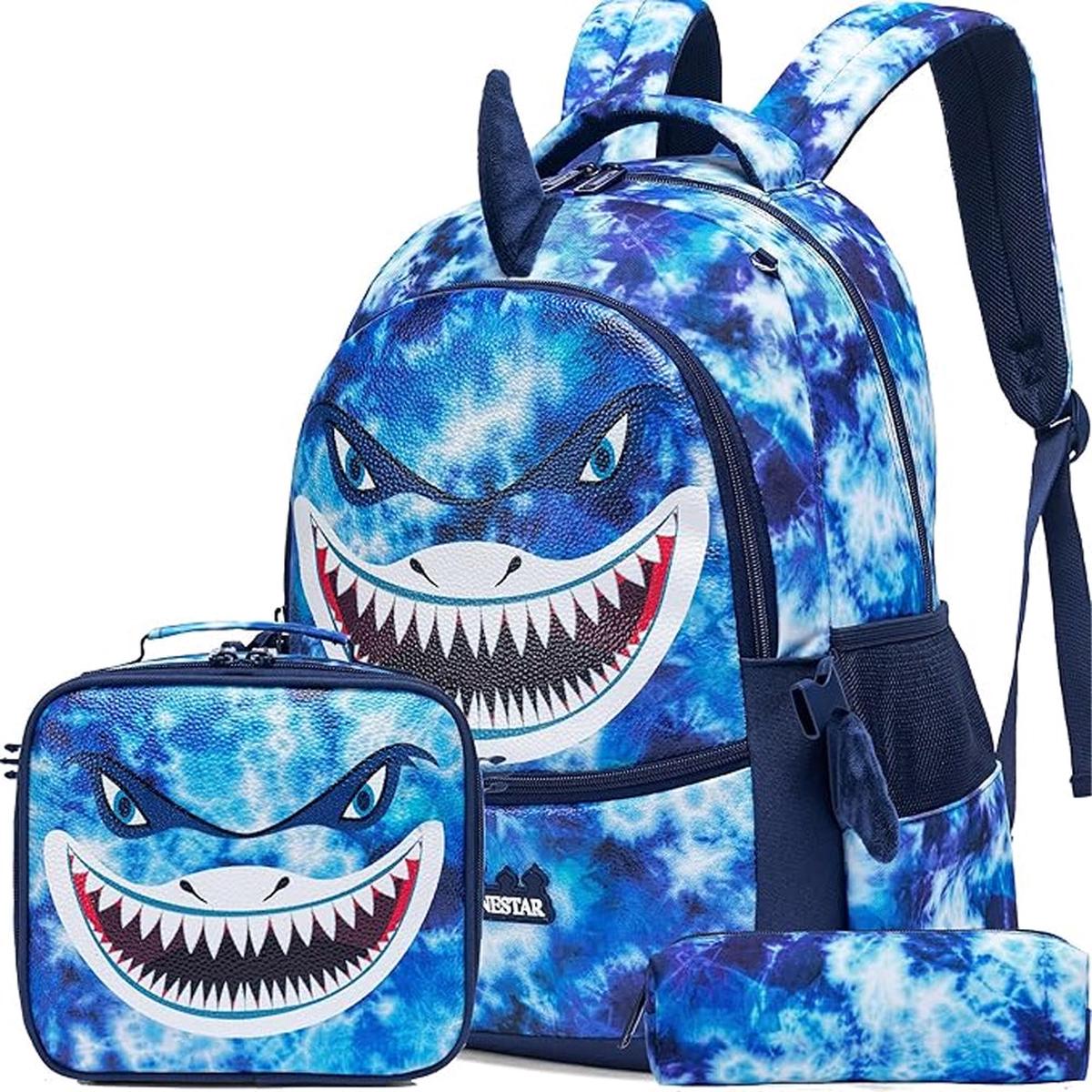 (NET) Shark Backpack With Lunch Box & Pencil Case